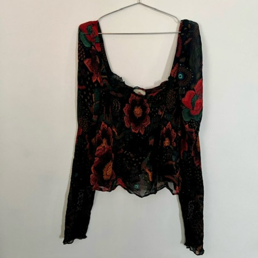 Farm Rio Pattern Sheer Top, Size XL
